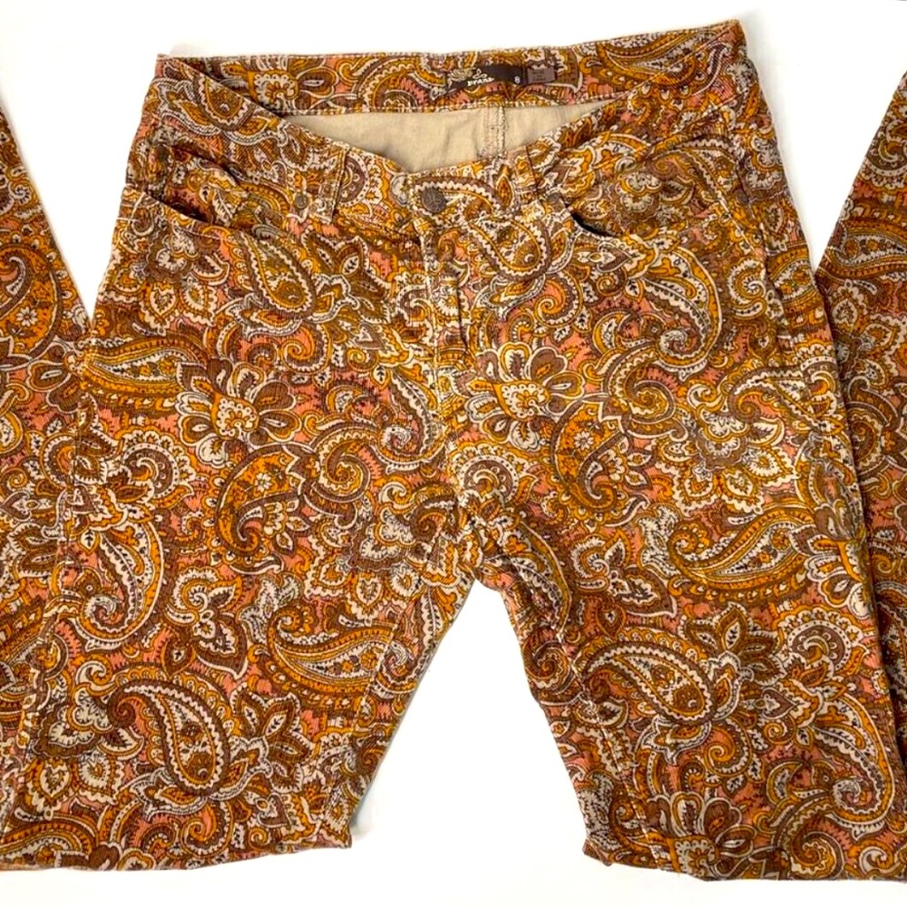 PRANA corduroy paisley brown orange vintage straight leg pants size 12